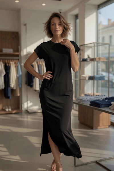 PIECES PCANDORA SS O-Neck Lena Maxi Dress – Black