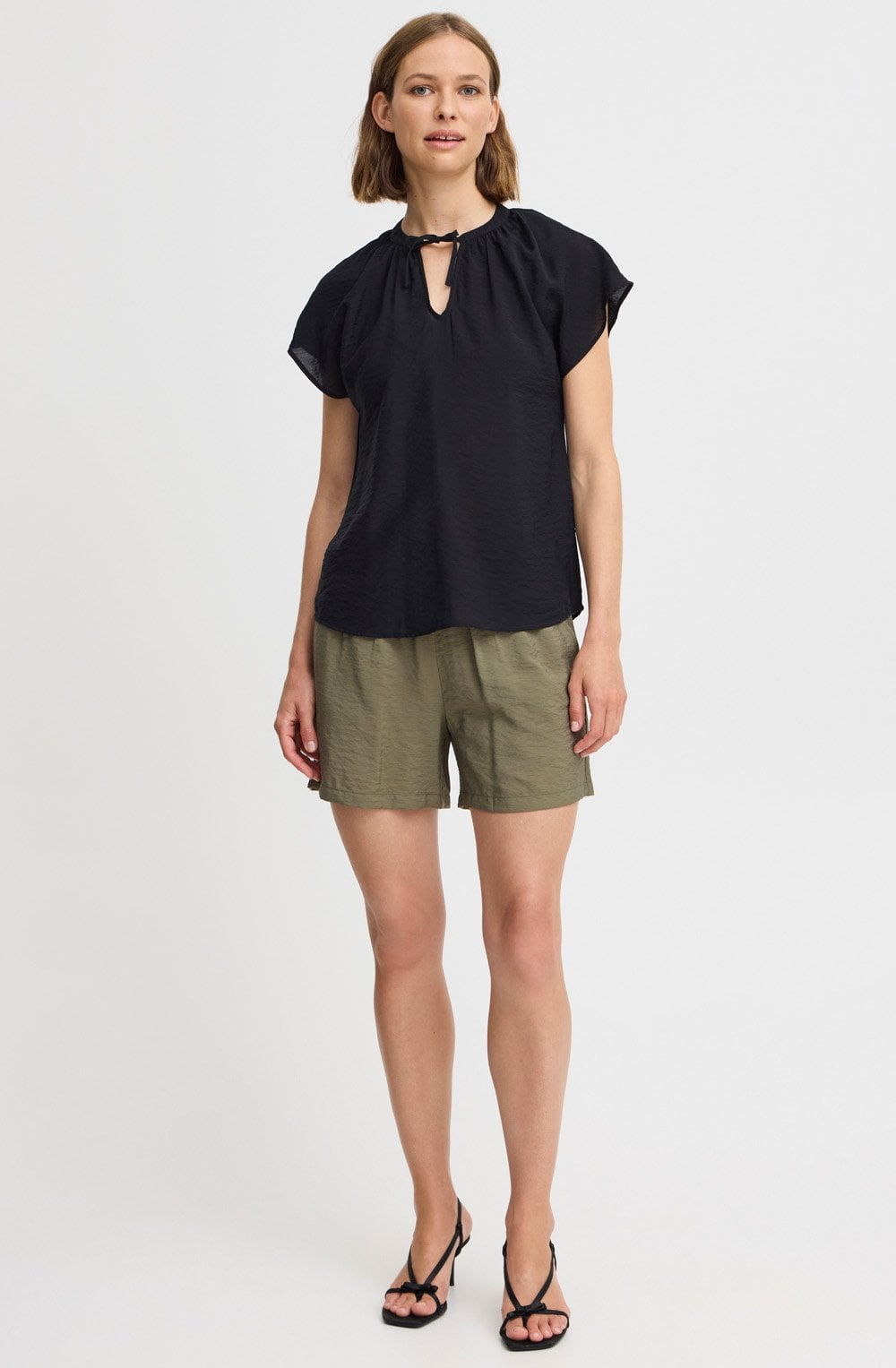 b.young Hailey Tie Neck Blouse - Black