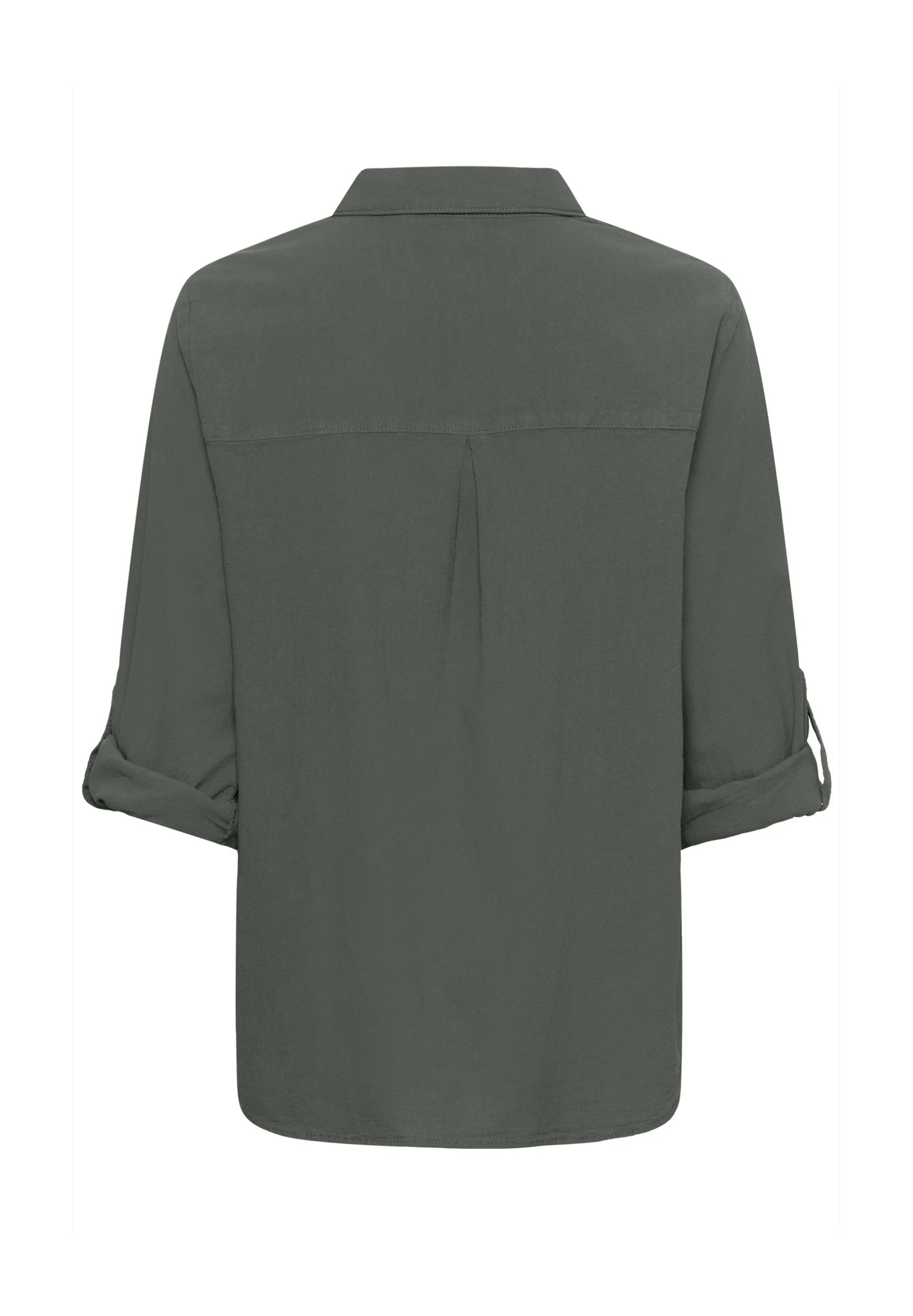 Kaffe KAnaya Short Balsam Green Button-Through Shirt Blouse – Classic Collar Roll-Up 3/4 Sleeves | Women