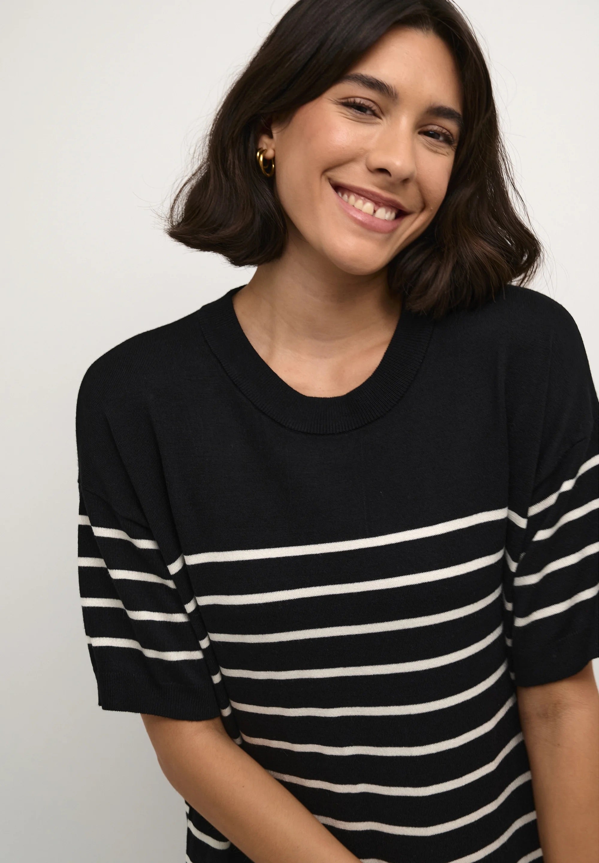 Kaffe Kalizza Black & White Stripe Knit Mini Dress – Short Sleeve | Women
