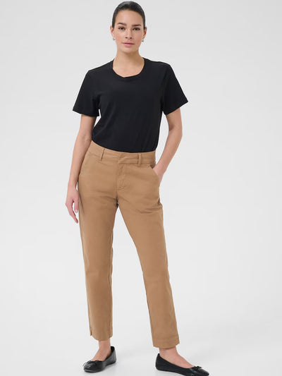 Kaffe KAmette Camel Chino Trousers – High Waist Belt Loops Pleated Front Ankle Length | Women