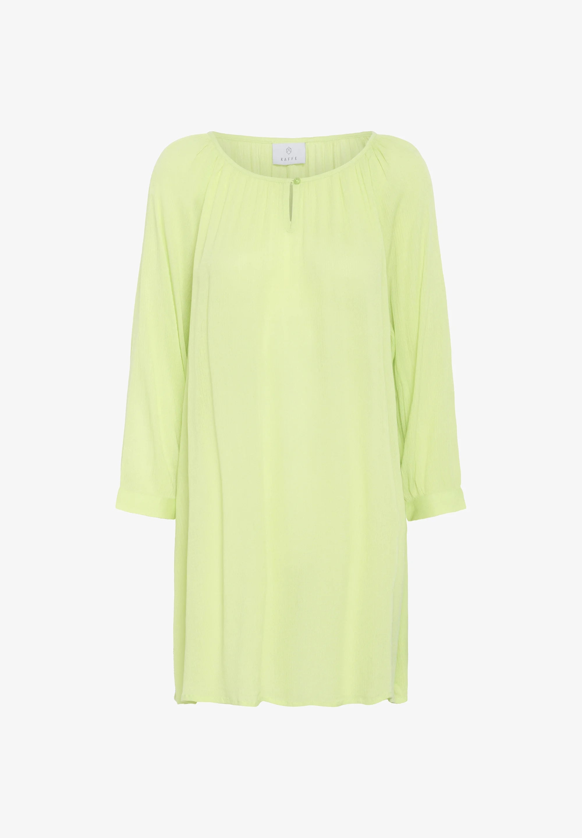 Kaffe KAamber Lettuce Green Oversized Tunic – Gathered Round Neck 3/4 Sleeves Relaxed Fit | Women