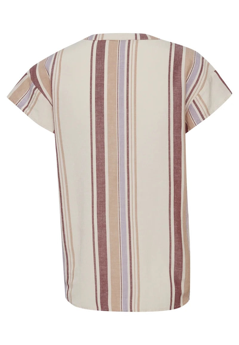 b.young BYHamia Striped Button-Down Blouse - Beige Multi