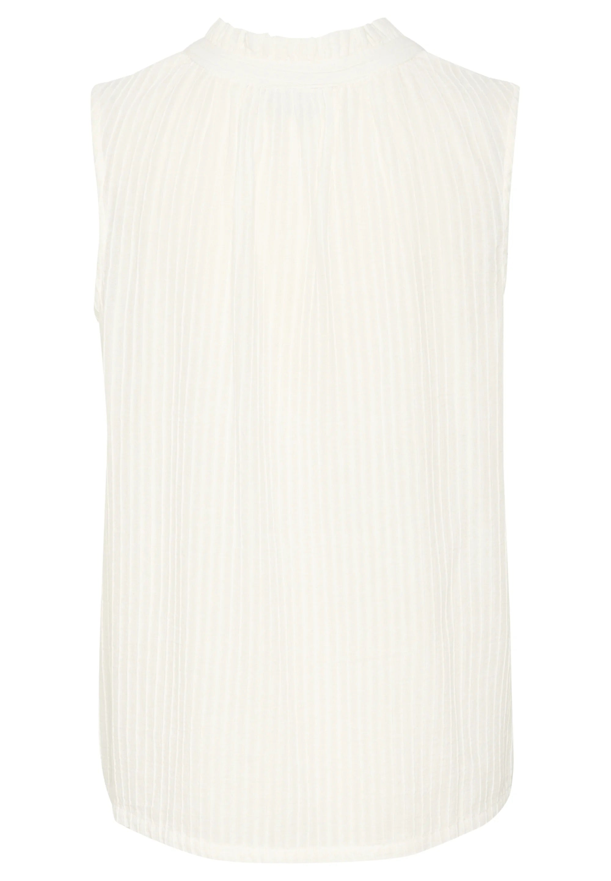 Kaffe KAalice Cream White Pleated Ruffle Collar V-Neck Sleeveless Top – Relaxed Fit | Women