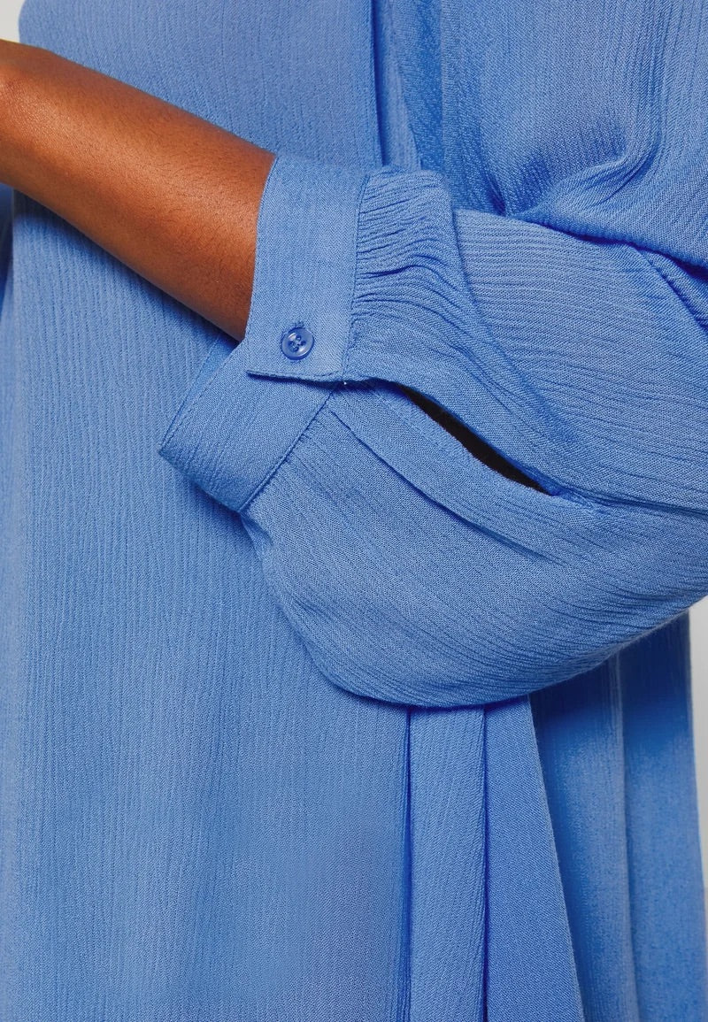 Kaffe KAamber Lettuce Blue Oversized Tunic – Gathered Round Neck Keyhole 3/4 Sleeves Button Cuff | Women