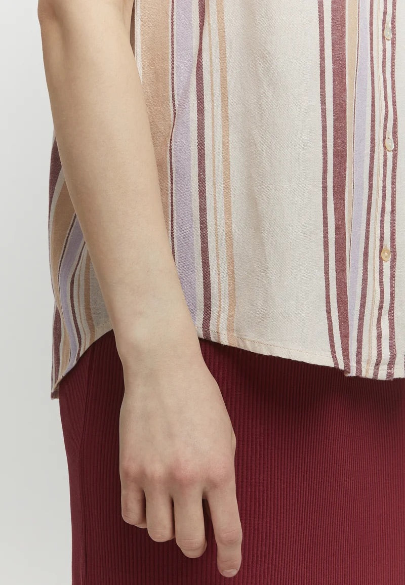 b.young BYHamia Striped Button-Down Blouse - Beige Multi