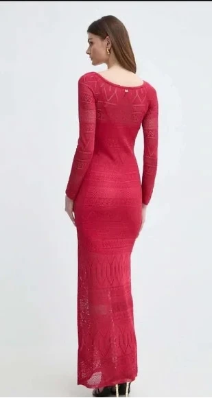 Guess by Marciano Red Long Sleeve Hydra Maxi Sweater Dress
