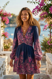 Neo Noir Semila Dress – Navy Floral Print | Women's Mini Wrap Dress