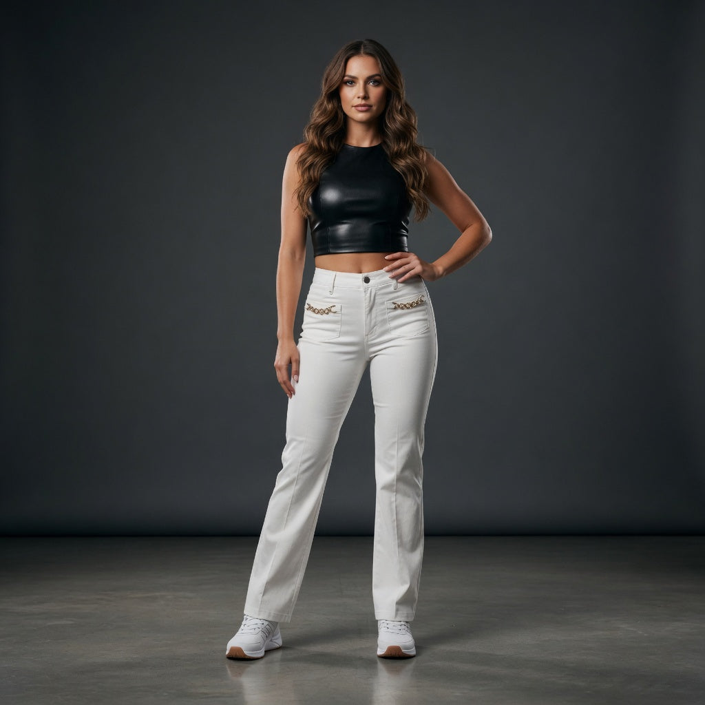 Guess Sexy Boot Chain White Trousers