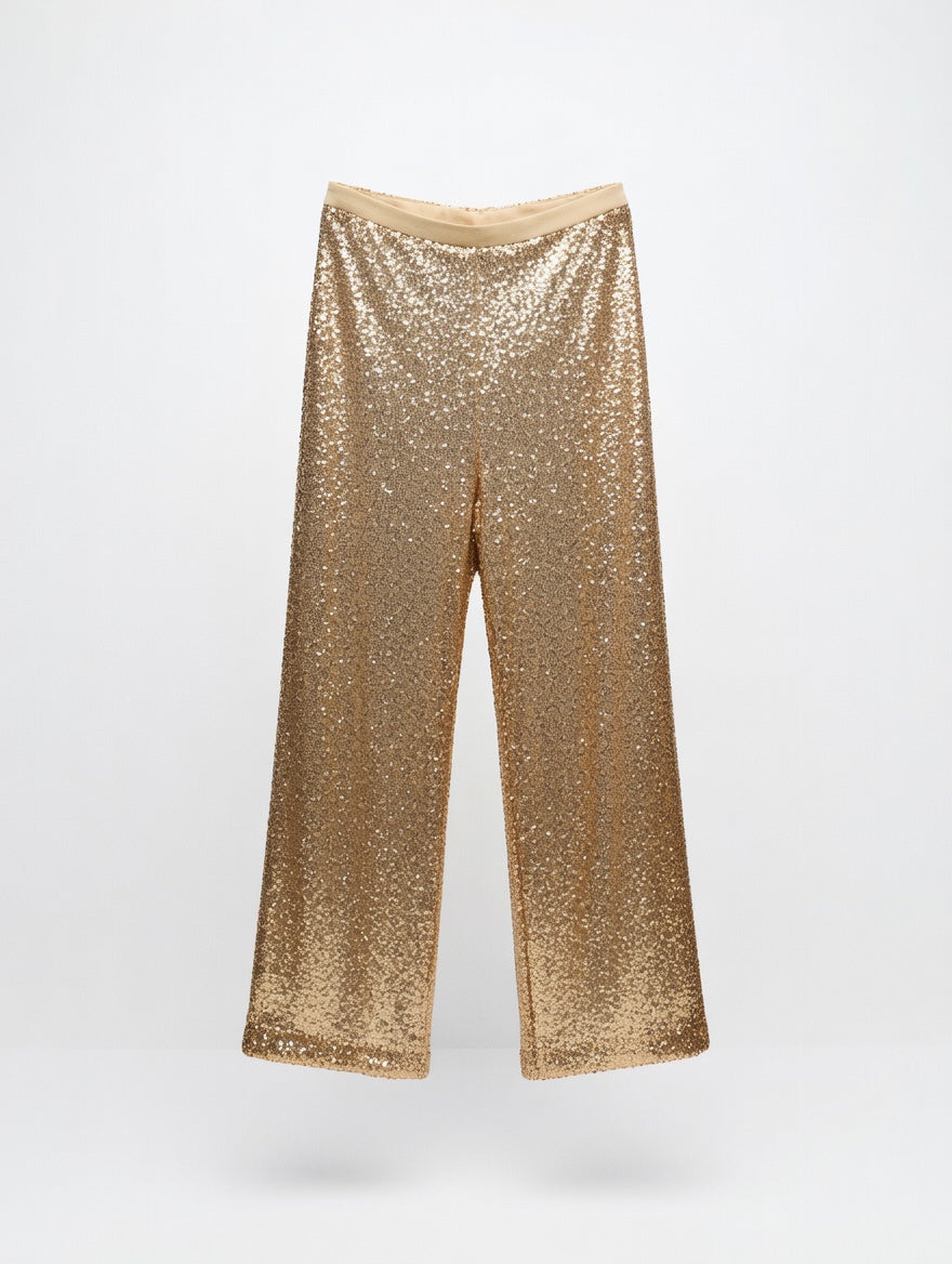 PartTwo Tatianas Wide-Leg Sequin Pants - Gold