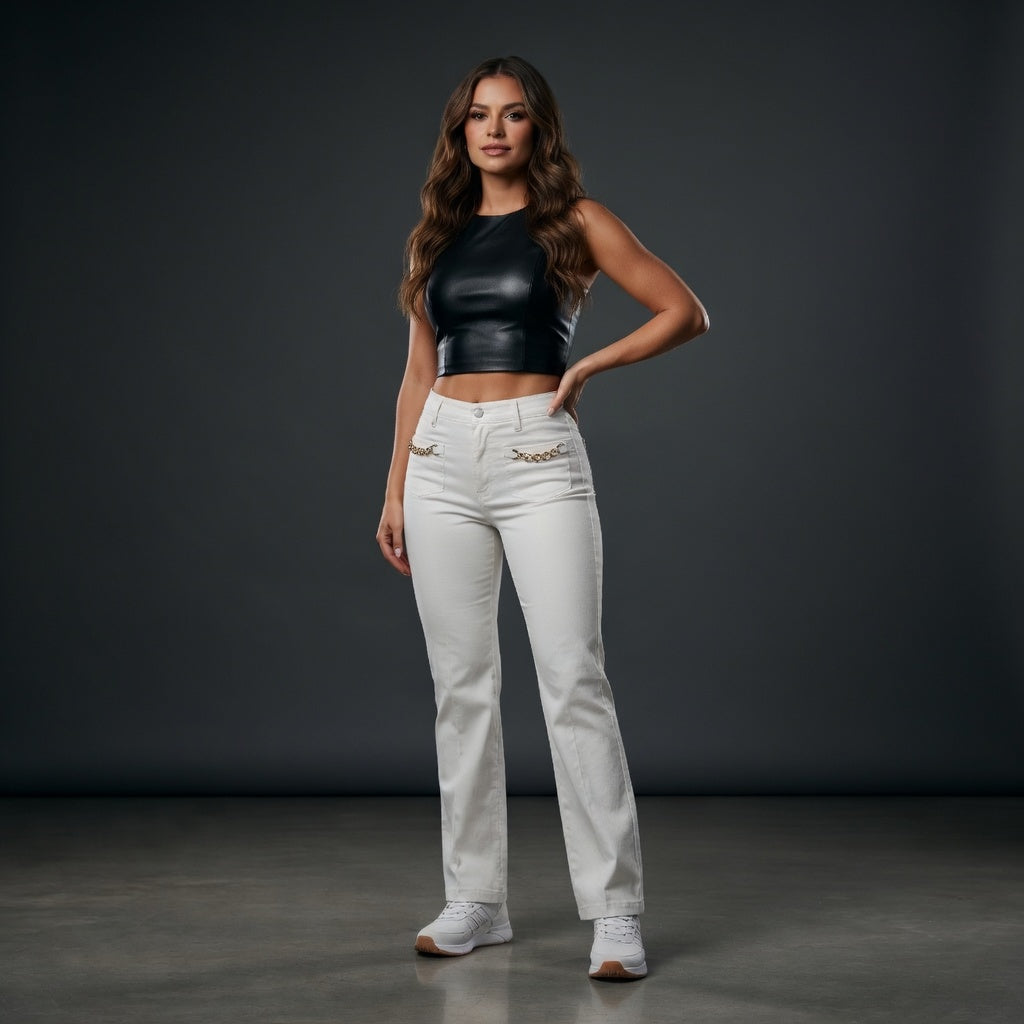 Guess Sexy Boot Chain White Trousers