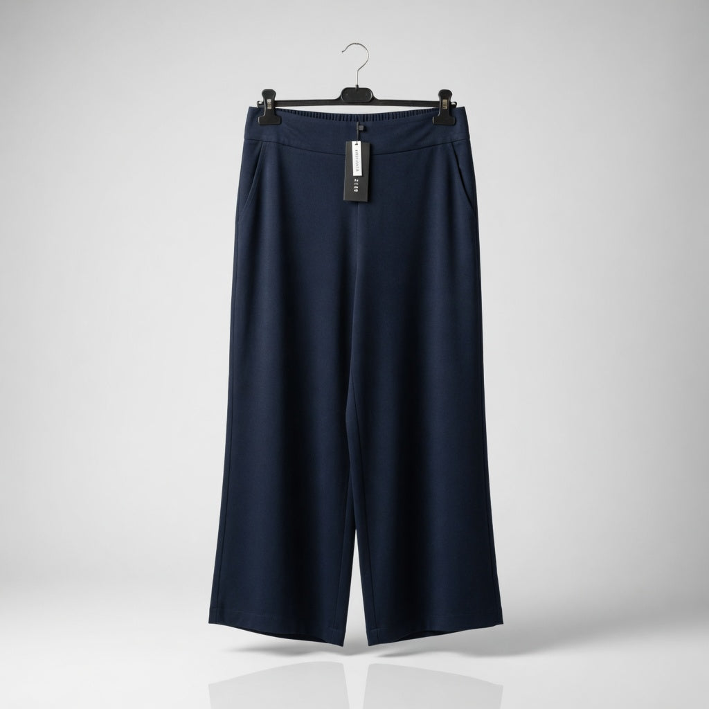 Zero Navy Blue Wide-Leg High-Waist Trousers – Elastic Waist | Women