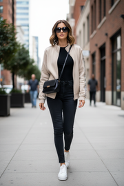 Guess Darla full zip scuba jacket beige - lifestyle street photo