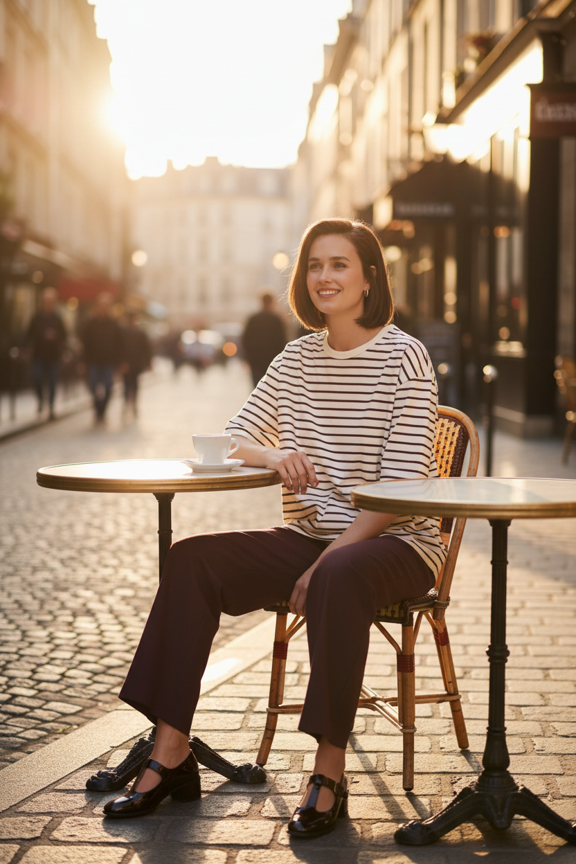 Kaffe Kawinny Stripe T-Shirt lifestyle photo with model