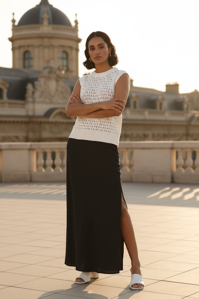 Kaffe Kasilja Black Maxi Skirt lifestyle photo with model