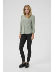 Kaffe KAenya Sage Green Broderie Anglaise Blouse – V-Neck Puff Sleeves Relaxed Fit | Women