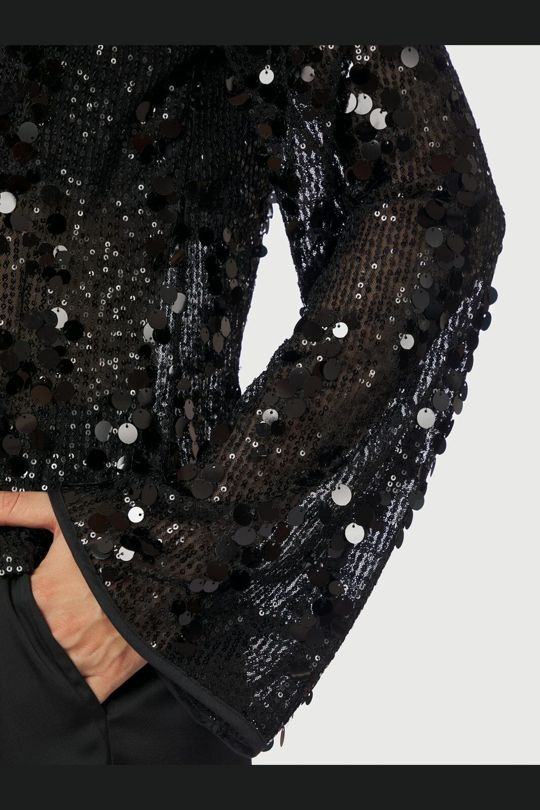 Neo Noir Blake Black Sequin Blouse – Sheer Mesh Long Sleeve | Women