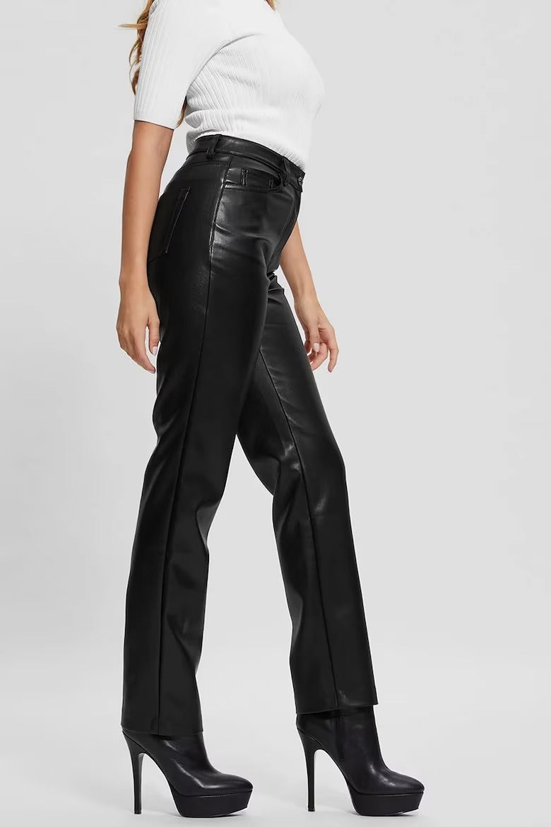Guess Kelly Straight Faux Leather Trousers – Black