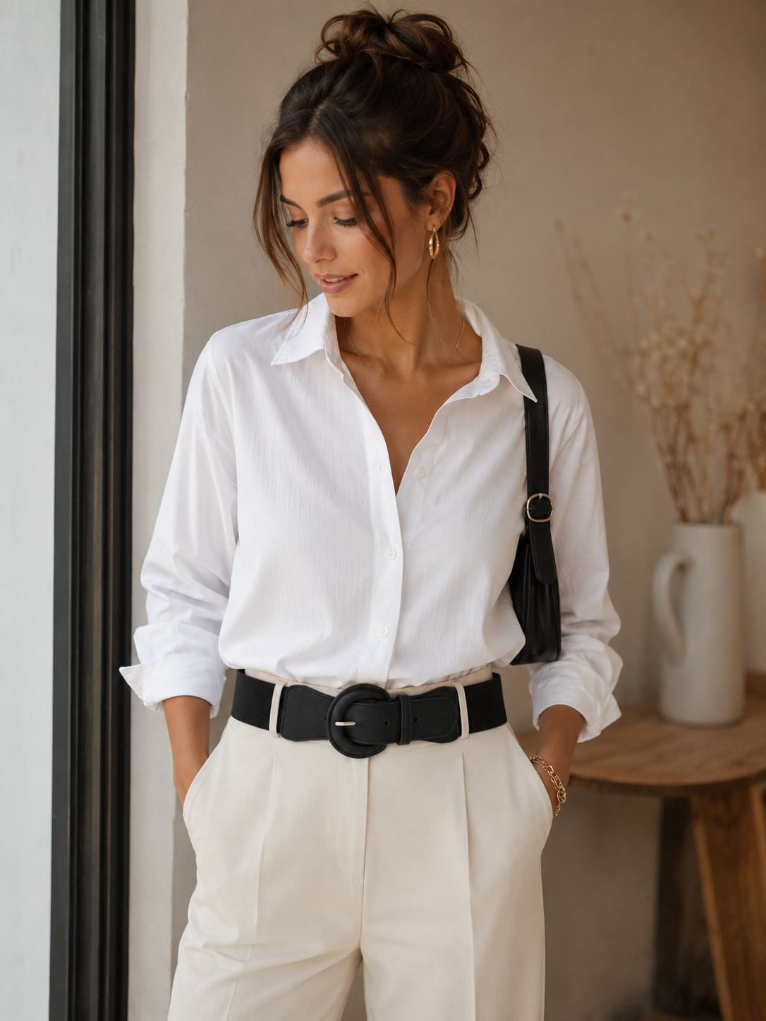 Zero Black Wide Elastic Waist Belt – Round Buckle | Women