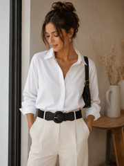 Zero Black Wide Elastic Waist Belt – Round Buckle | Women